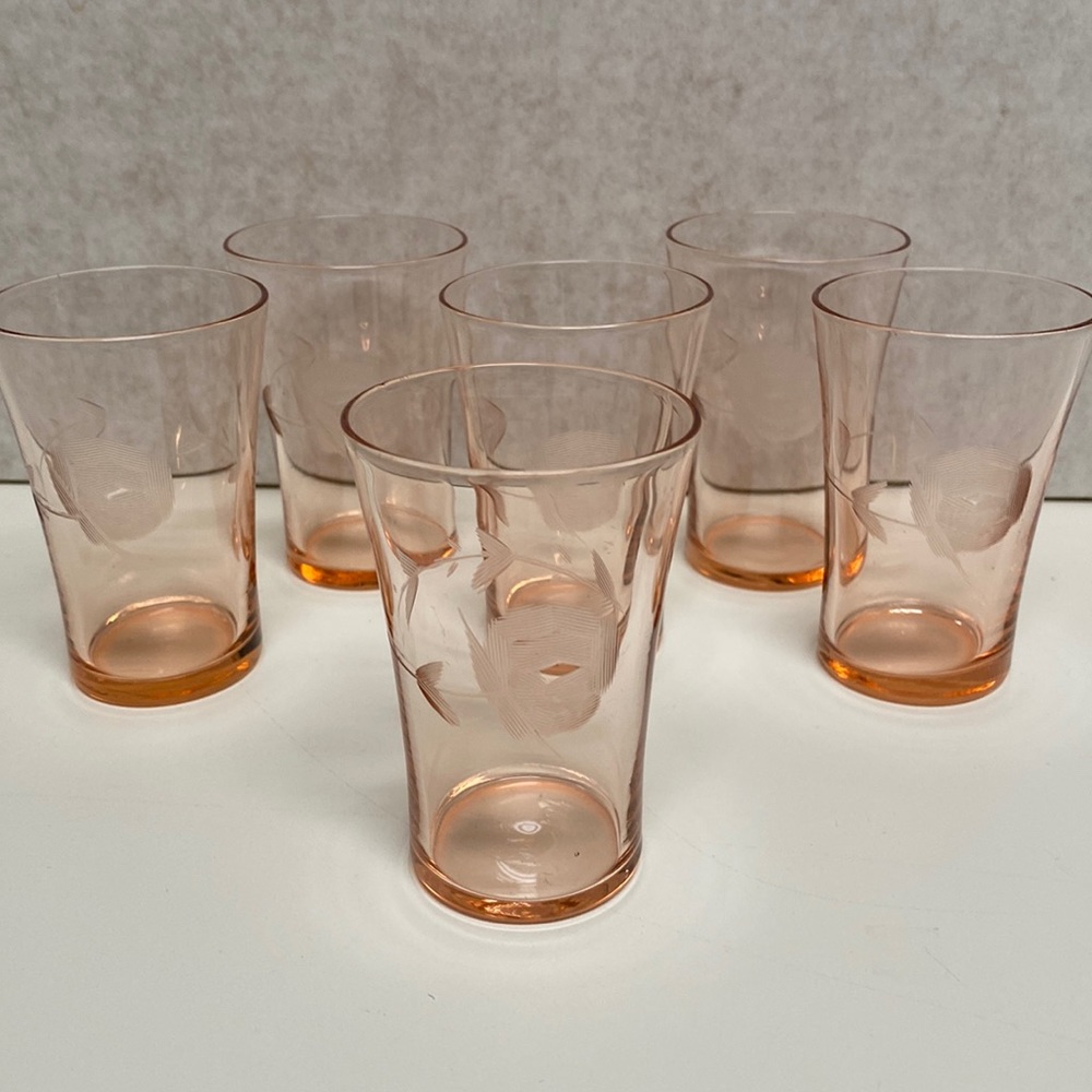 Vintage etched depression era cordial glasses